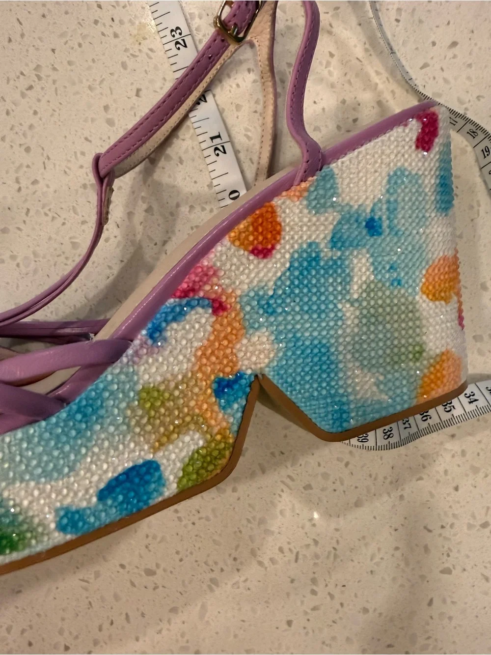 CECELIA NEW YORK Lilac T-Strap Platforms with Floral Multicolor Block Heel
